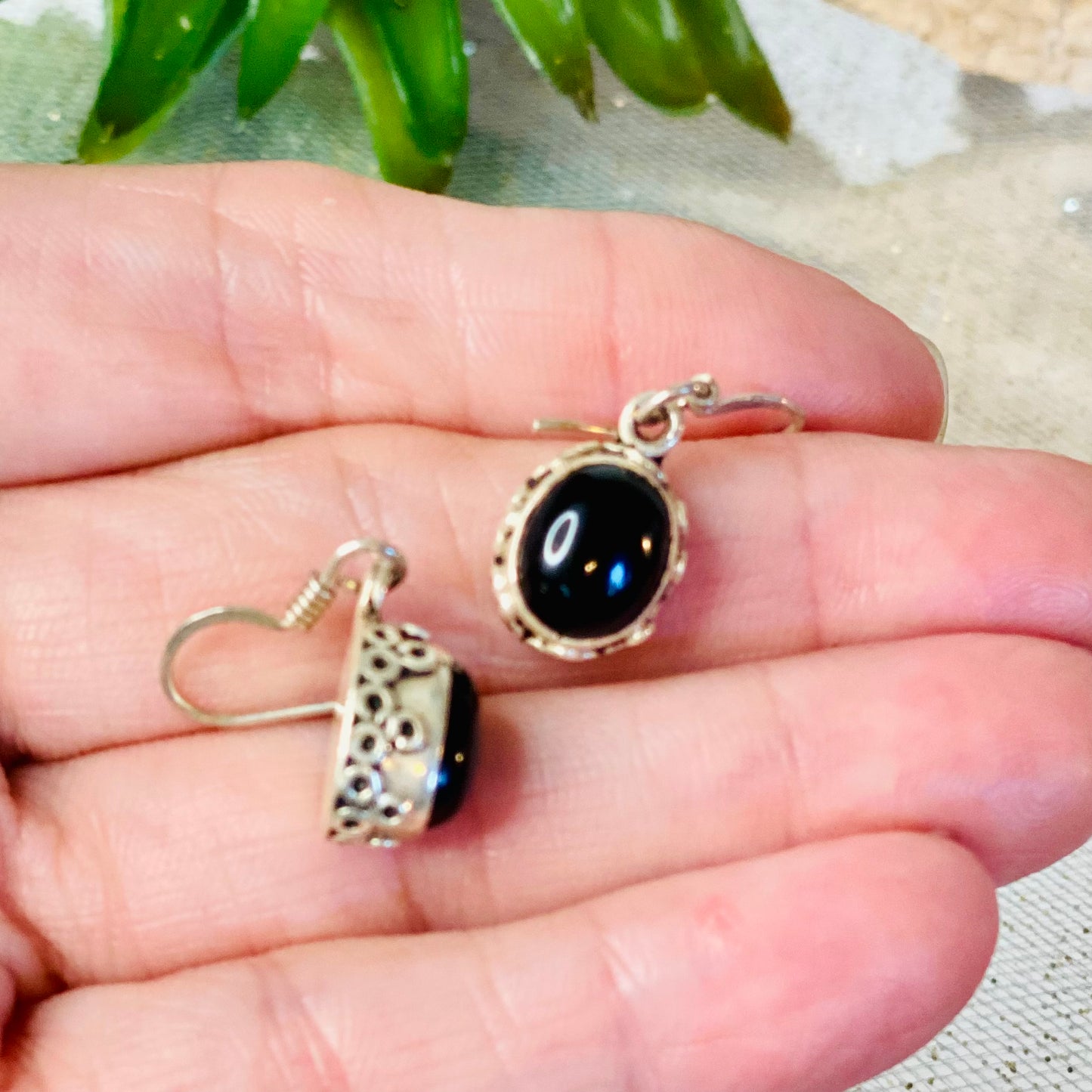 Sterling Silver Black Onyx Oval Earrings: Elegance in Onyx