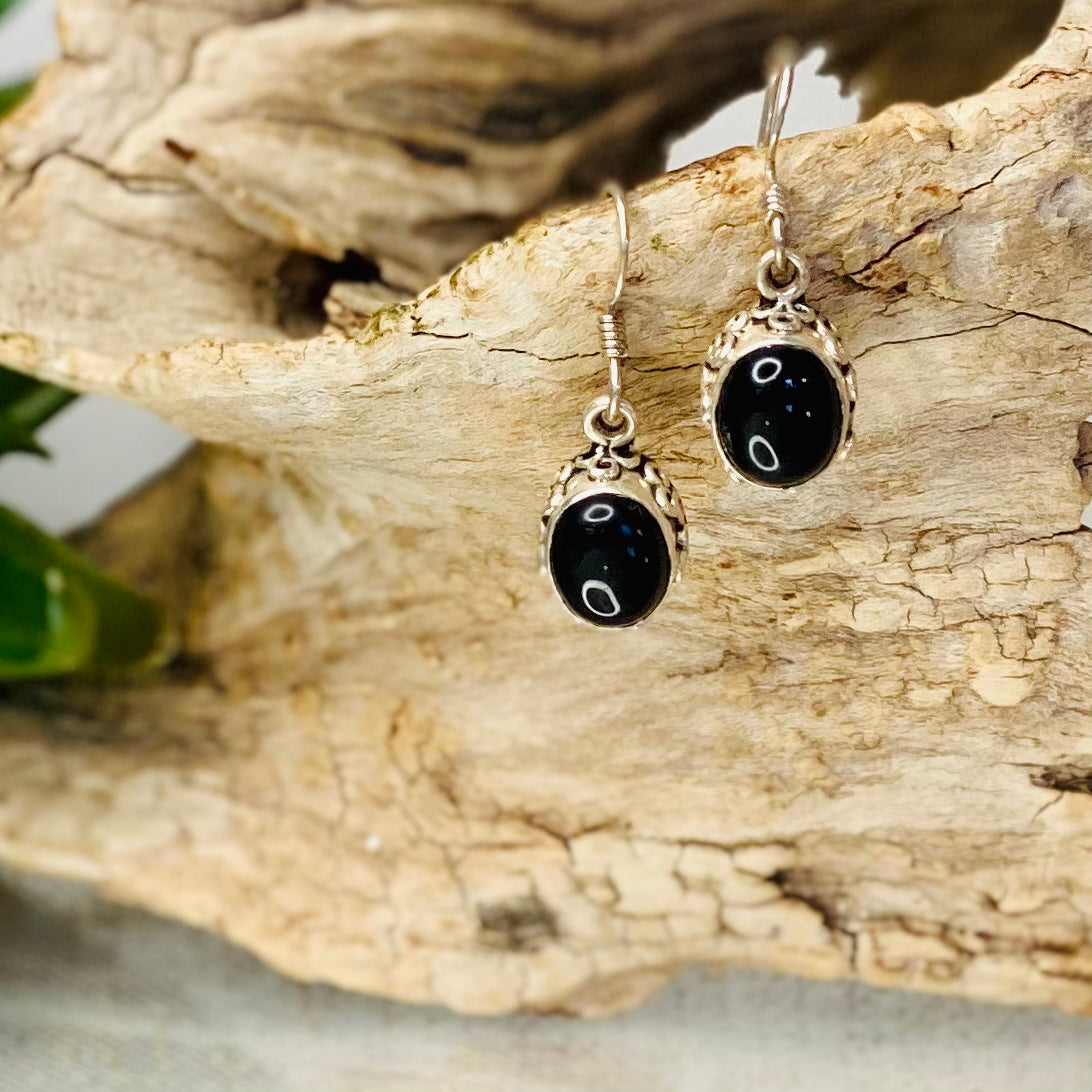 Sterling Silver Black Onyx Oval Earrings: Elegance in Onyx