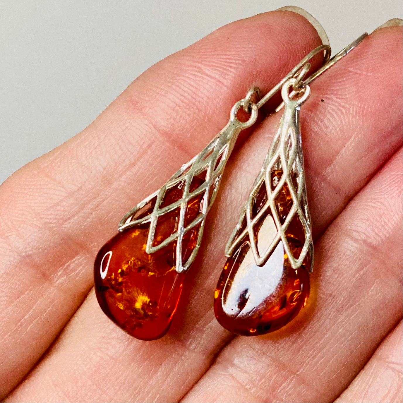 Sterling Silver Amber Stone Earrings: Ancient Healing Energies - Medium