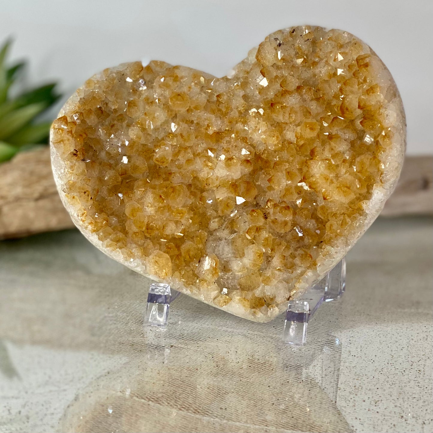 Citrine Druzy Heart with Stand: Radiant Warmth for Any Season