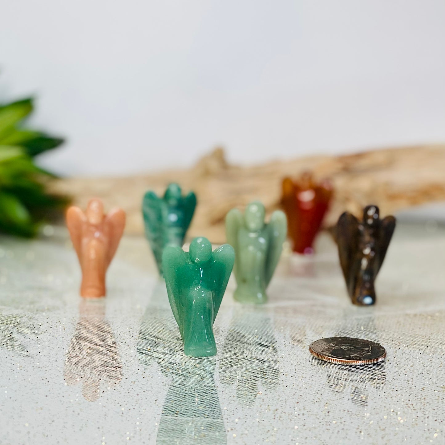 Angel Carved Green Aventurine and Carnelian Crystals: Divine Guardians of Serenity and Vitality