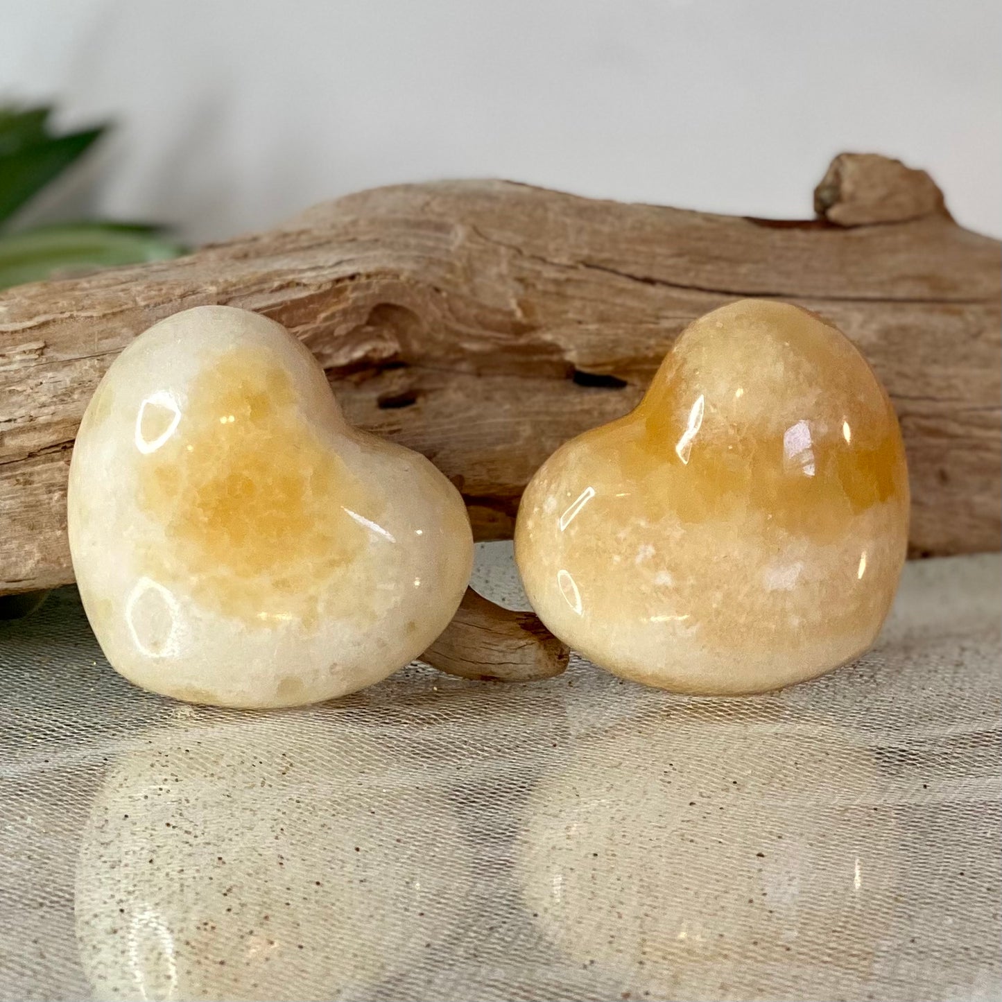 Radiant Love: Honey Calcite Puffy Hearts