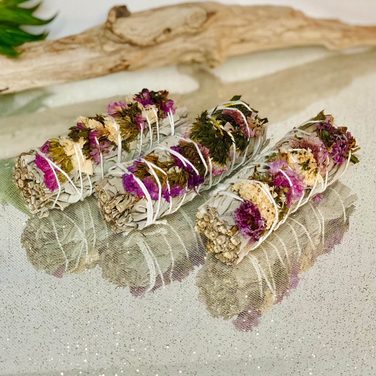 Purple & Pink Flower White Sage Bundle - Energize Your Space with Floral Harmony