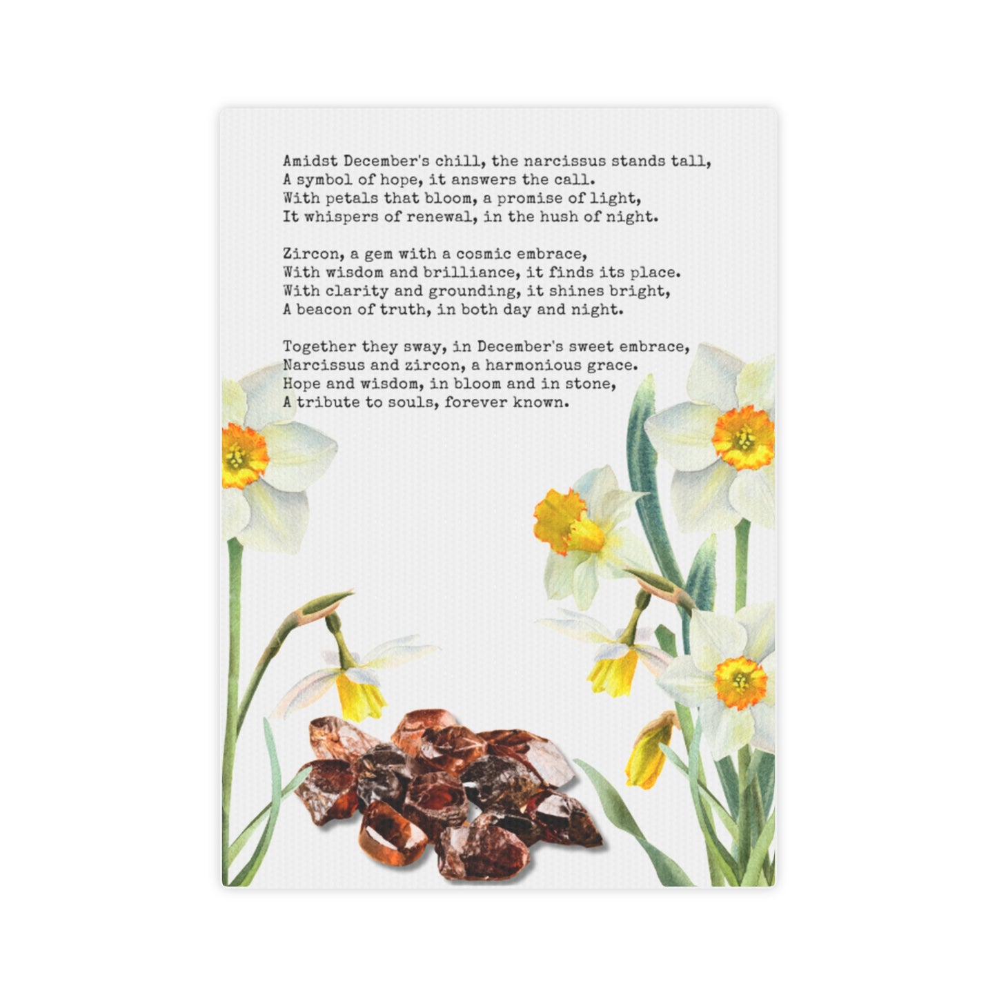 December Birth Month Poetry Canvas Tile Print - Birth Flower and Gemstone Design