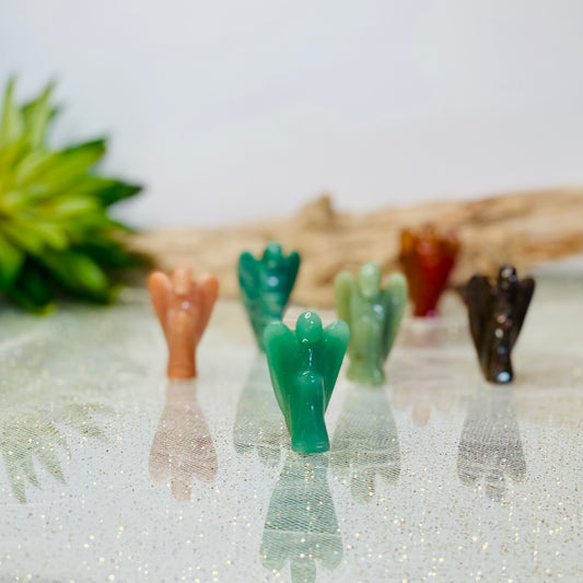 Angel Carved Green Aventurine and Carnelian Crystals: Divine Guardians of Serenity and Vitality