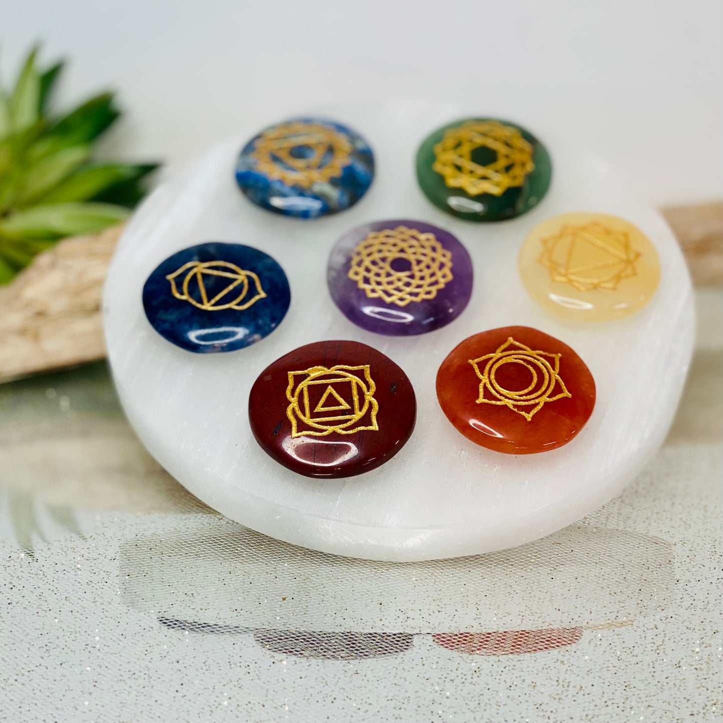 Engraved Crystal Chakra Meditation Set for Alignment & Balance