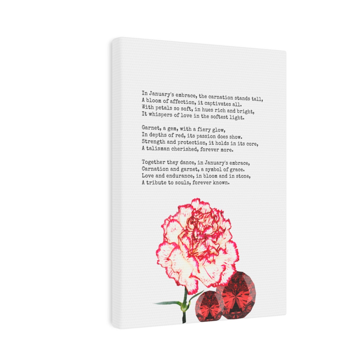 January Birth Month Poetry Canvas Tile Print - Birth Flower and Gemstone Design