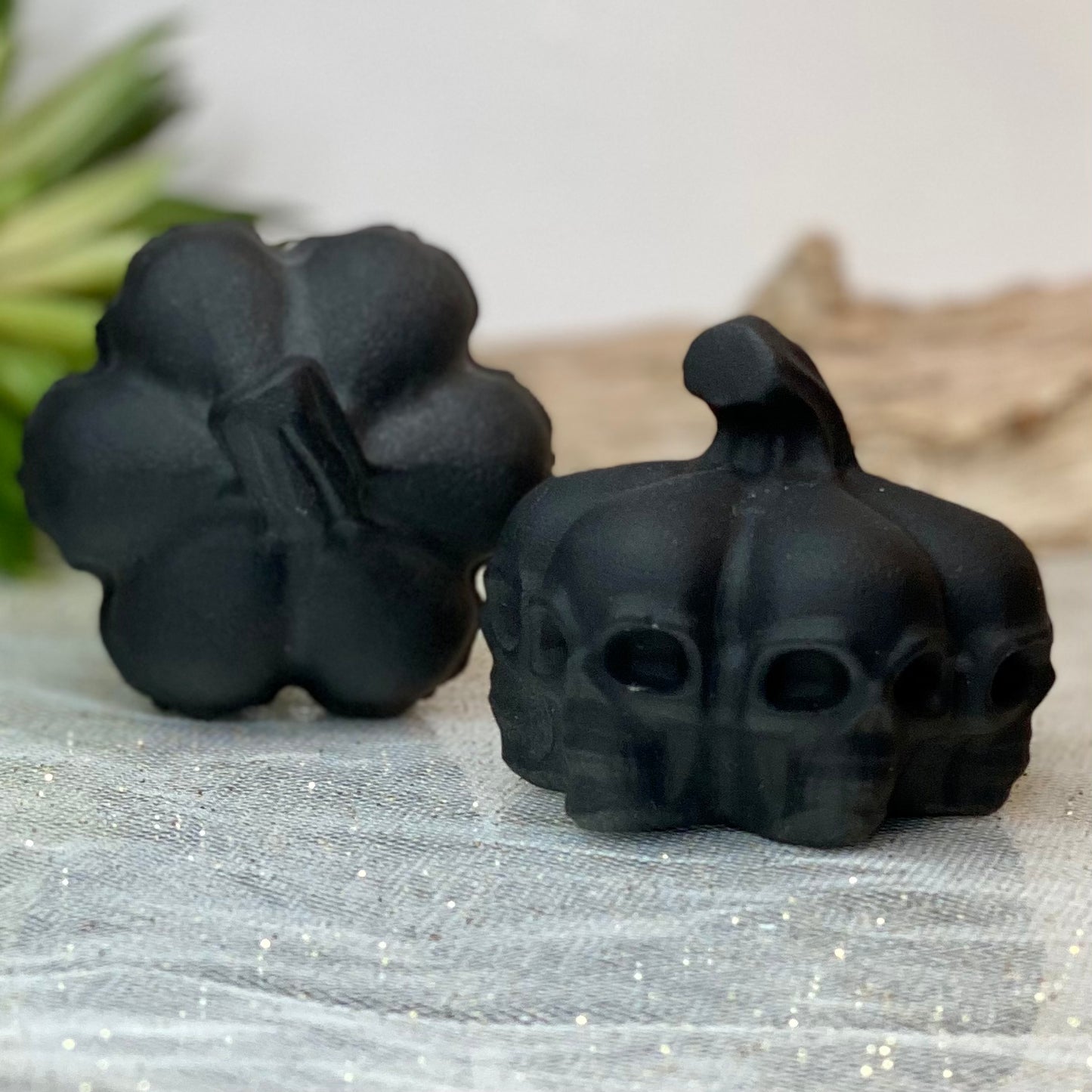 Black Obsidian Carved Skull Pumpkins: Unique Halloween Decor with Protective Energies