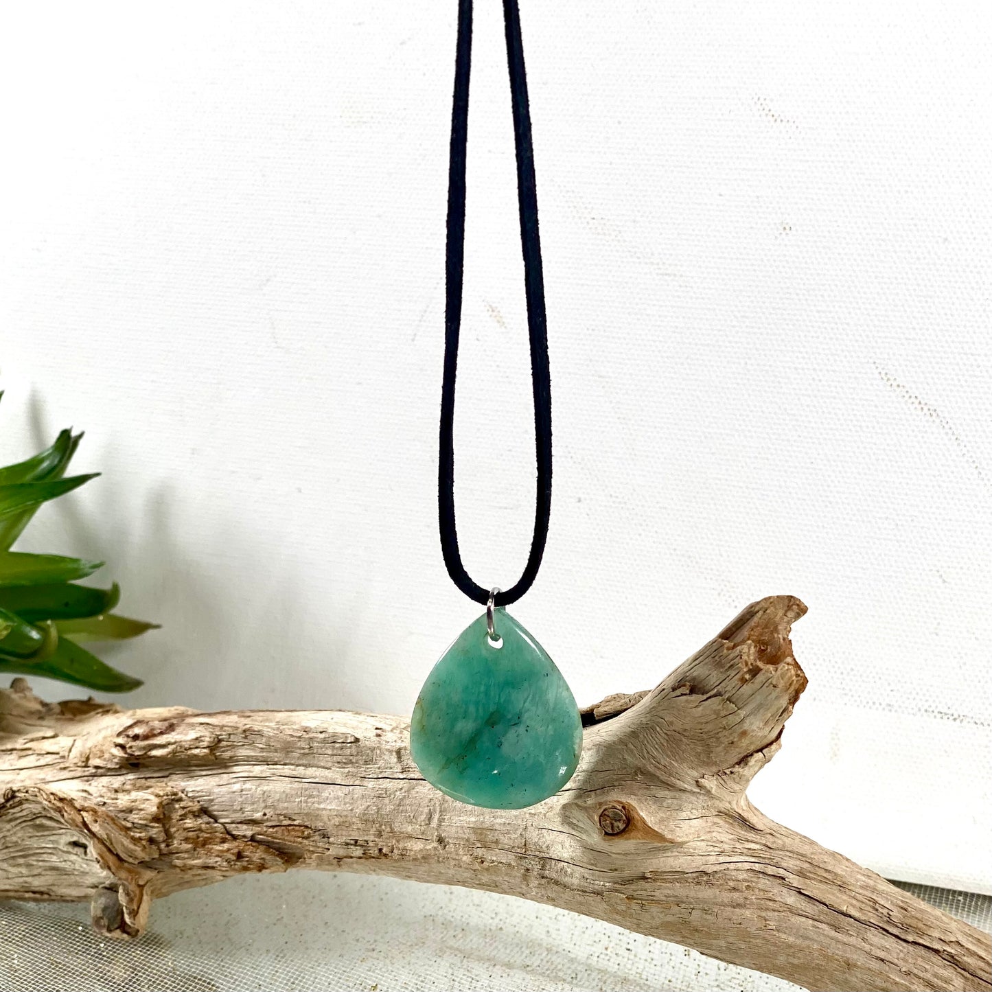 Amazonite Crystal Healing Pendant on Adjustable Suede Choker - Embrace Calm and Balance