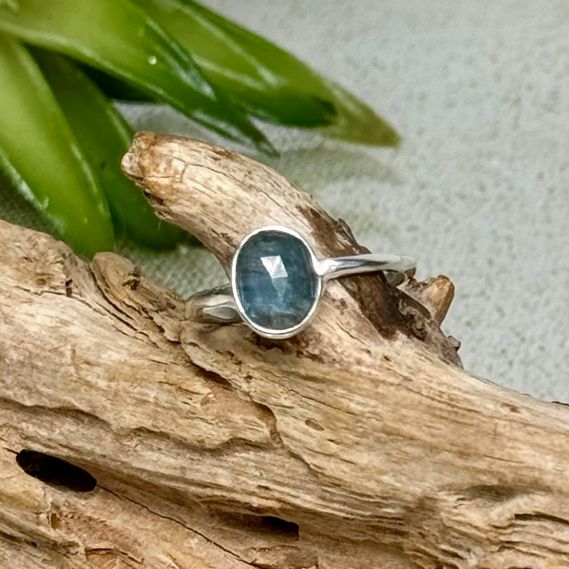 Teal Blue Kyanite Healing Ring in Sterling Silver – Handcrafted from Zambia