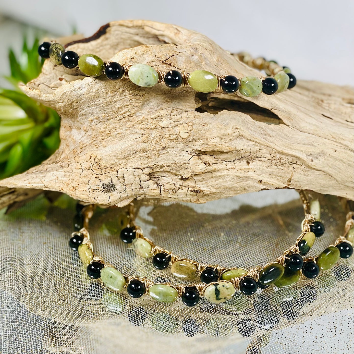 Serpentine & Obsidian Crystal Headbands for Healing and Protection