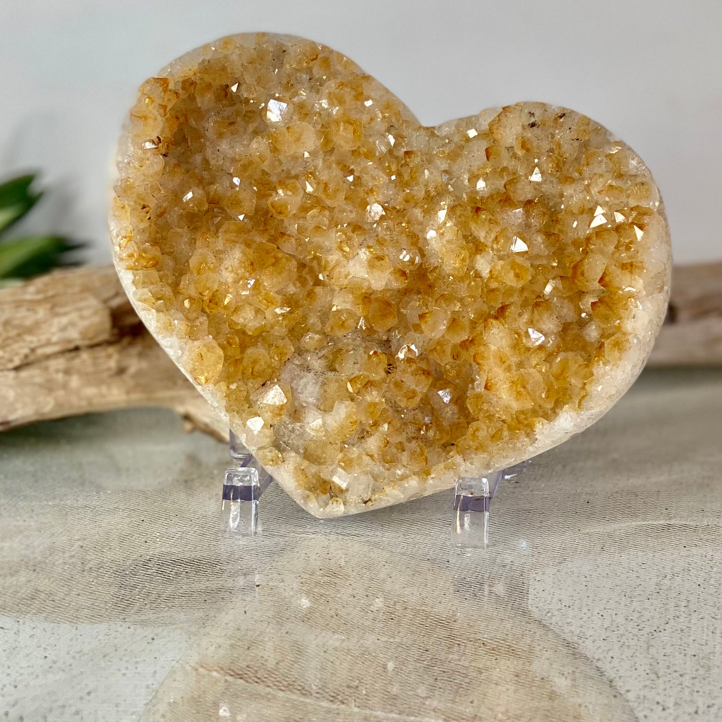 Citrine Druzy Heart with Stand: Radiant Warmth for Any Season