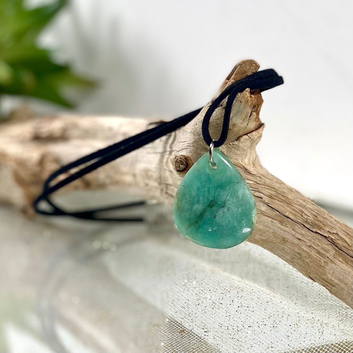 Amazonite Crystal Healing Pendant on Adjustable Suede Choker - Embrace Calm and Balance