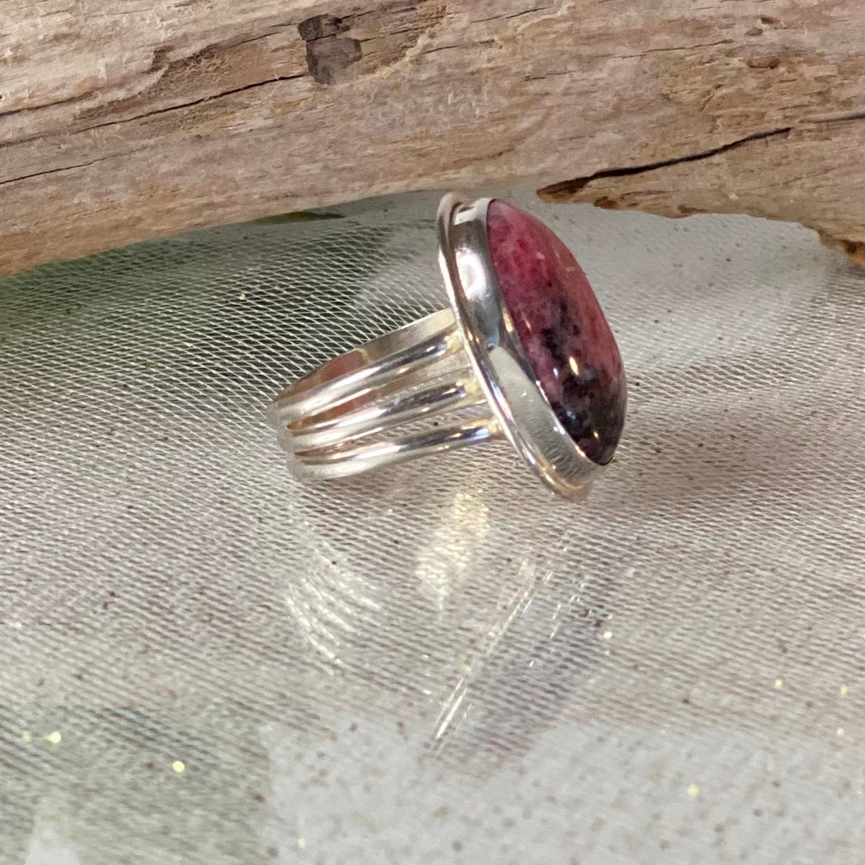Elegance in Pink: Rhodonite Ring in Sterling Silver - Size 8.75