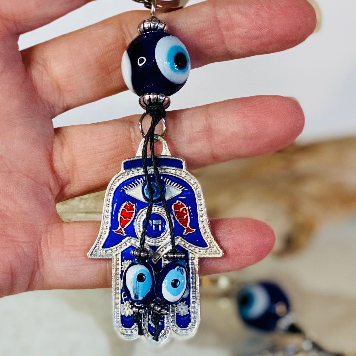 Protective Evil Eye Keychain with Traditional Nazar Bead