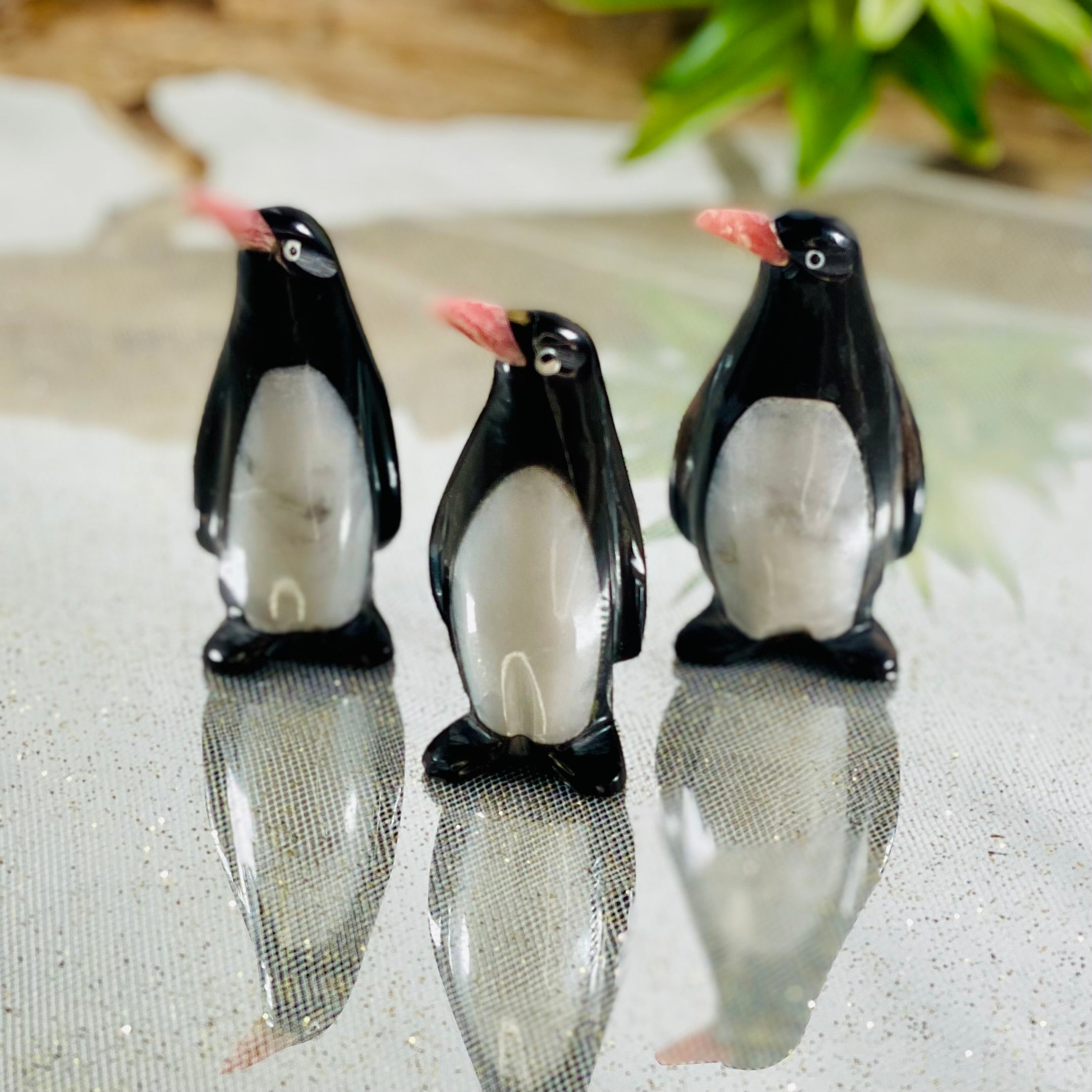 Black & White Onyx Penguin with a Rhodochrosite Beak