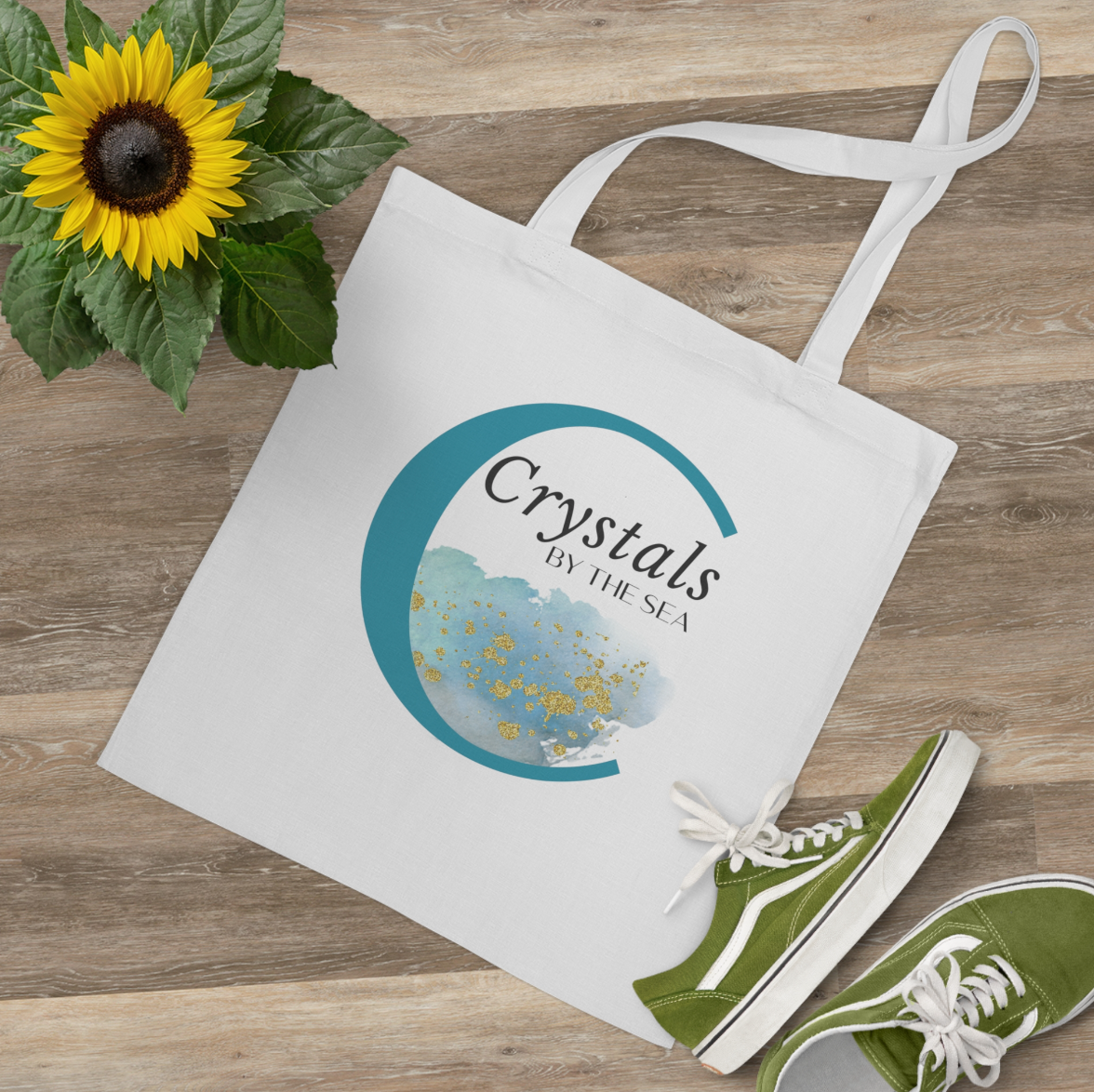 Crystals by the Sea SMALL White Canvas Tote Bag: Carry Your Intentions in Style at your Next Book Club