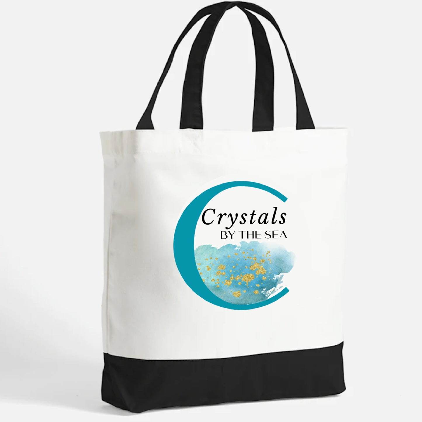 Crystals by the Sea LARGE Black & Off White Canvas Tote Bag: Carry Your Intentions in Style