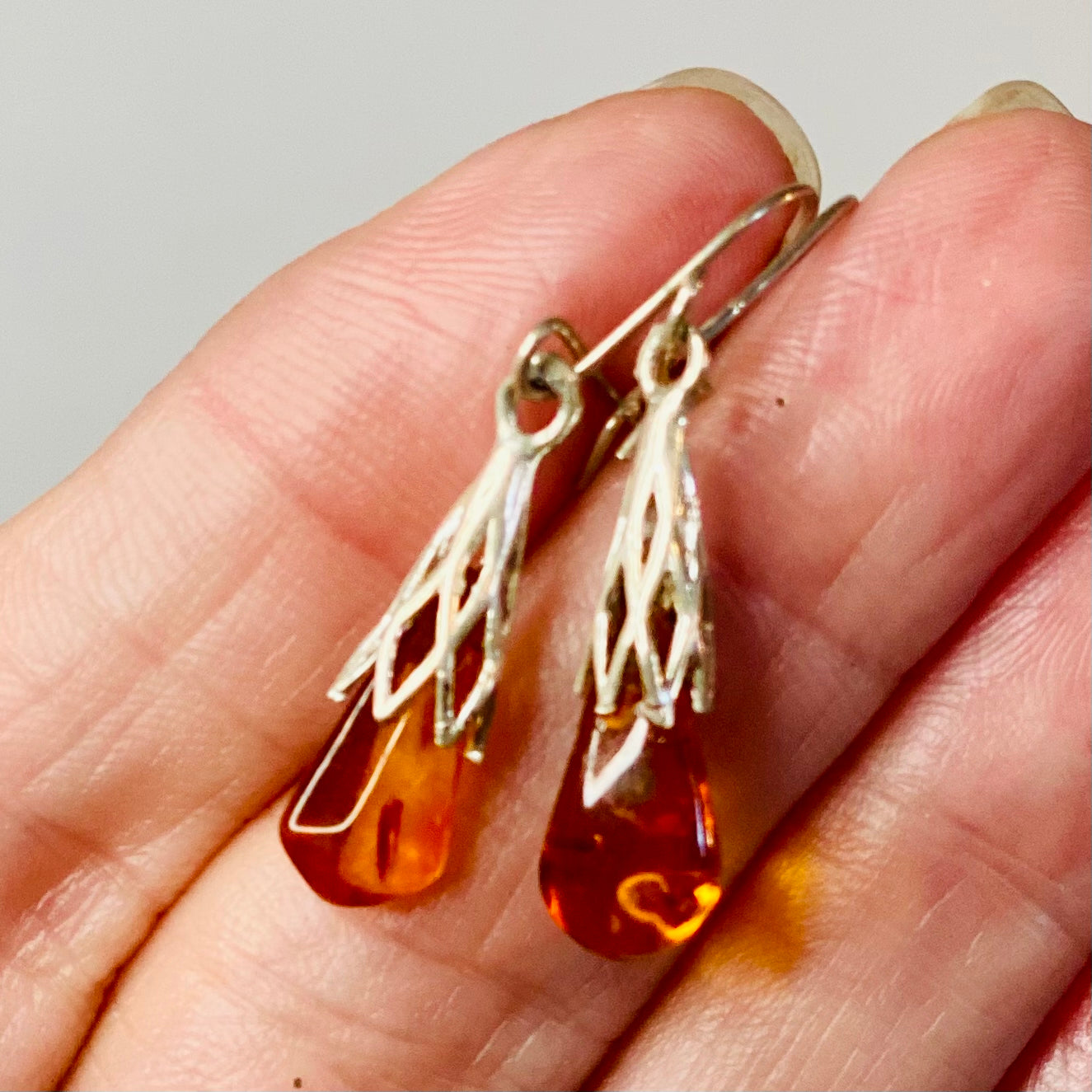 Sterling Silver Amber Stone Earrings: Ancient Healing Energies - Small