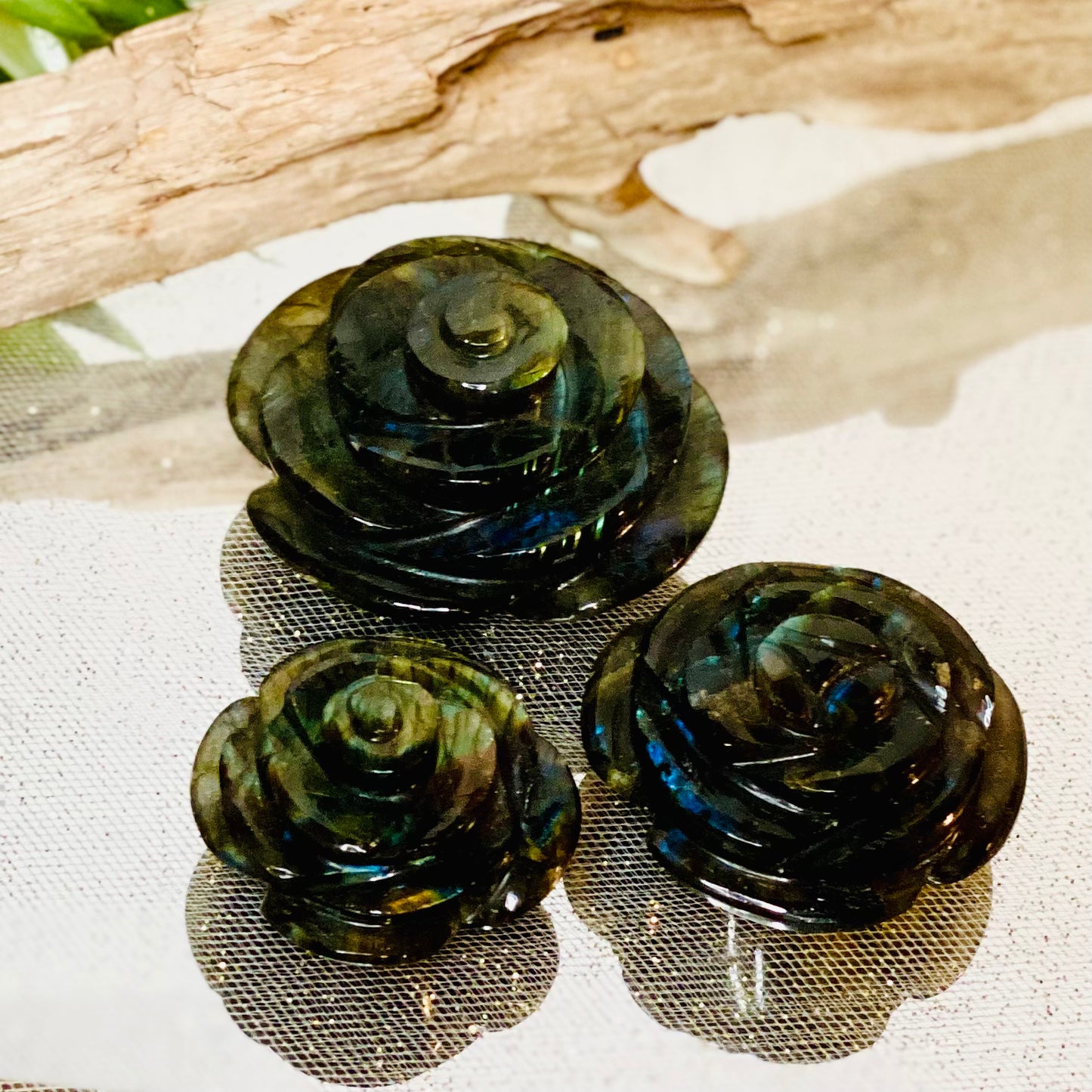 Meticulously Carved Labradorite Crystal Rose for Enhanced Intuition