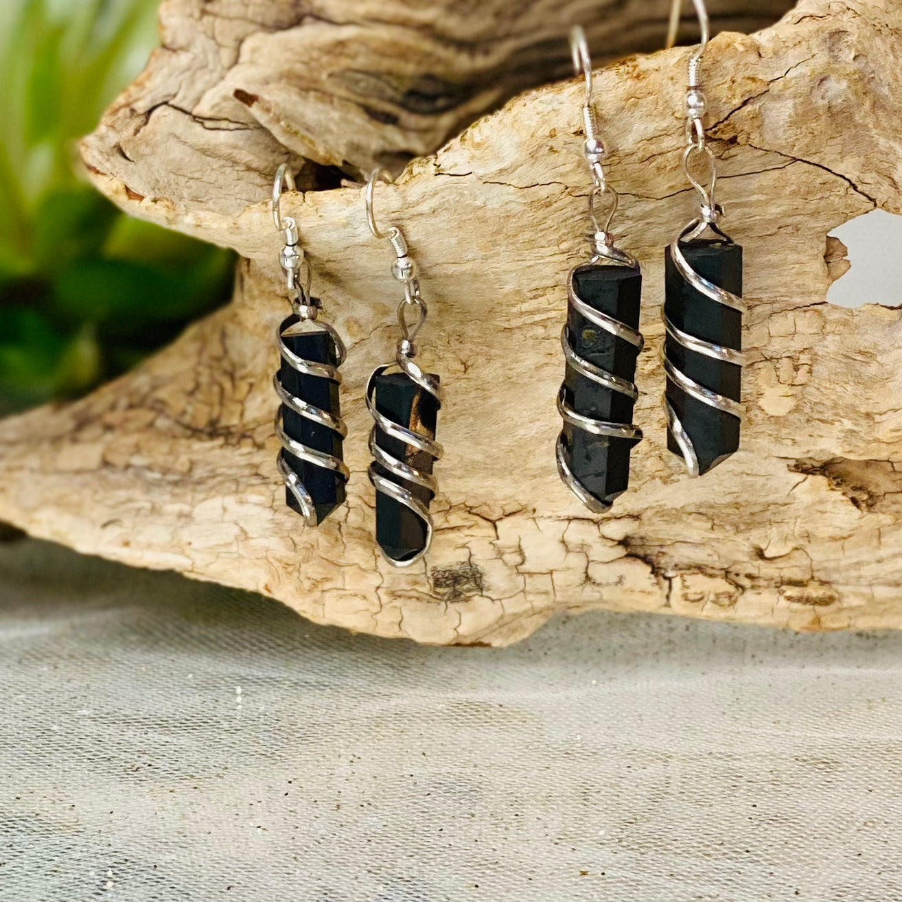 Grounding Energies: Shungite Spiral Earrings for Protection and Balance