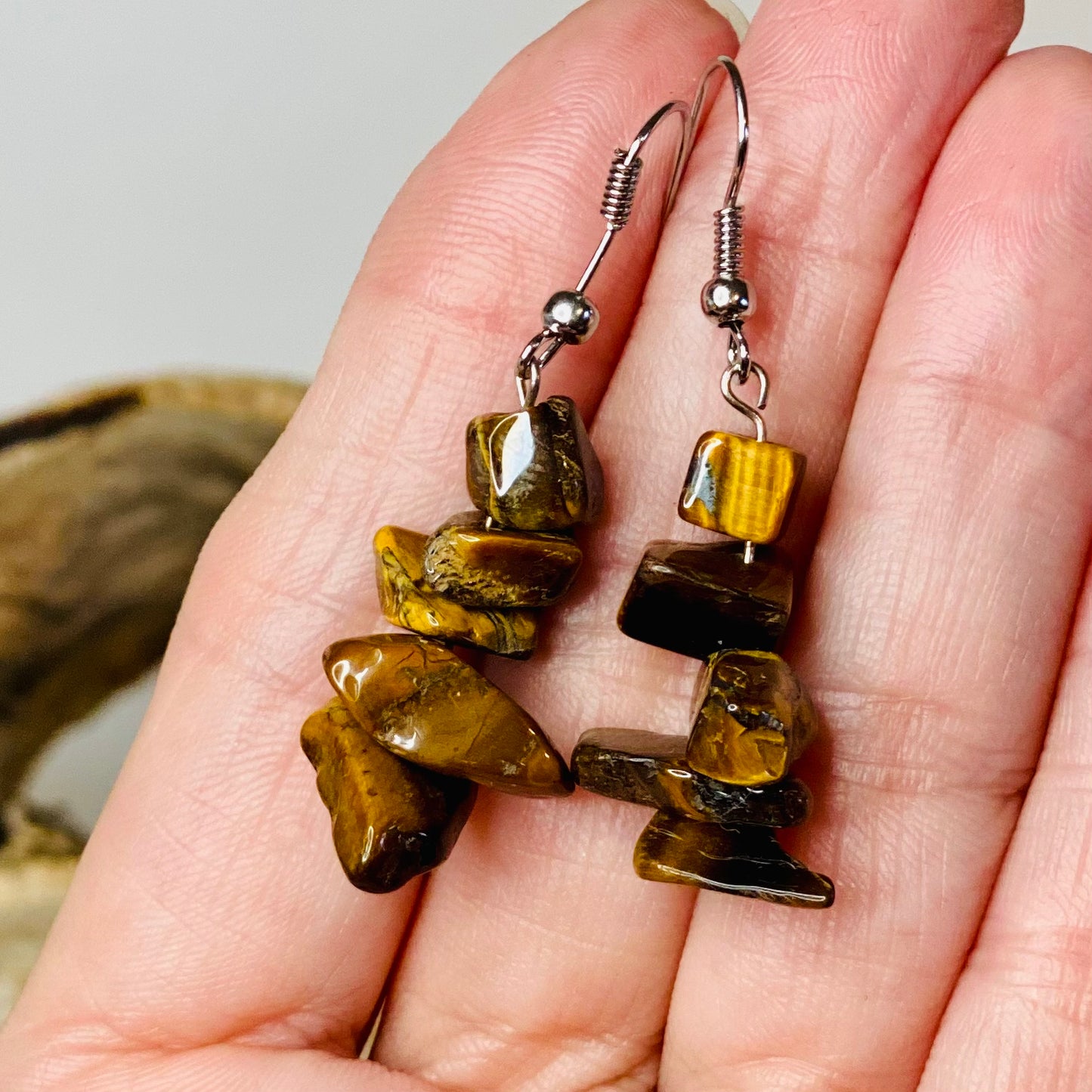 Tiger Eye Chunk Chip Earrings: Show off Your Earthy Elegance