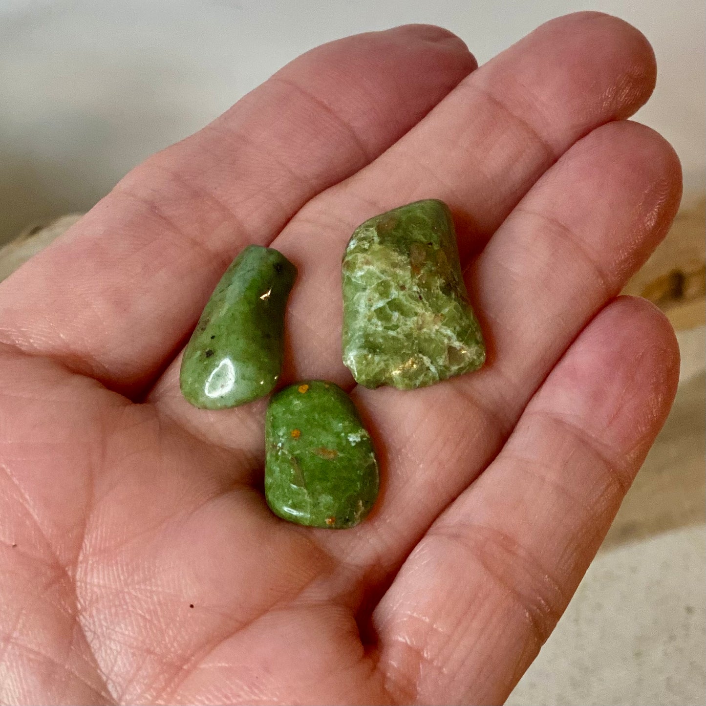 Chrysoprase Tumbled Stones from Madagascar: Nature's Green Serenity