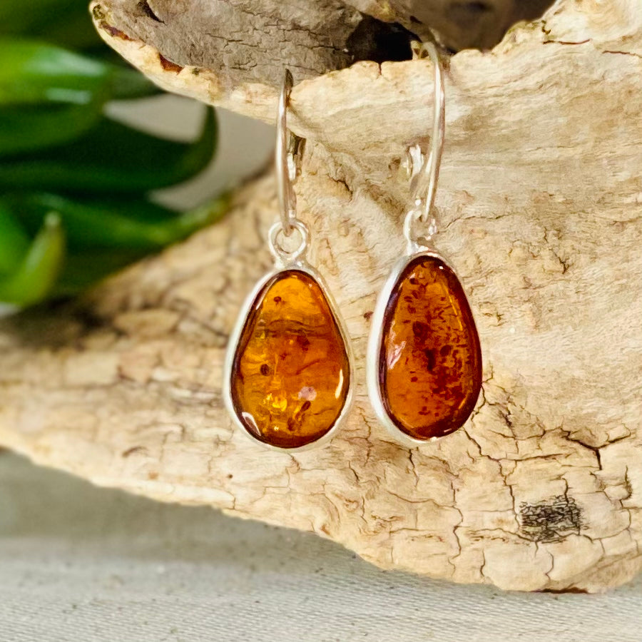 Sterling Silver Natural Amber Earrings: Earth's Warm Embrace
