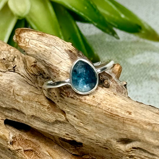 Teal Blue Kyanite Healing Ring in Sterling Silver – Handcrafted from Zambia