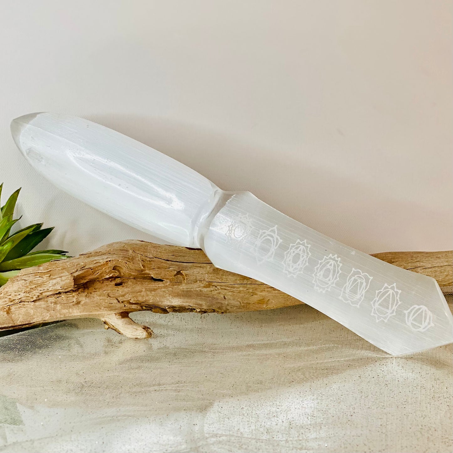 Selenite Chakra Engraved Dagger - CBTS