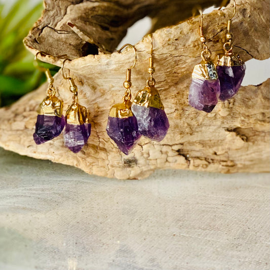 Raw Amethyst Gold-Plated Earrings: A Natural Statement of Elegance