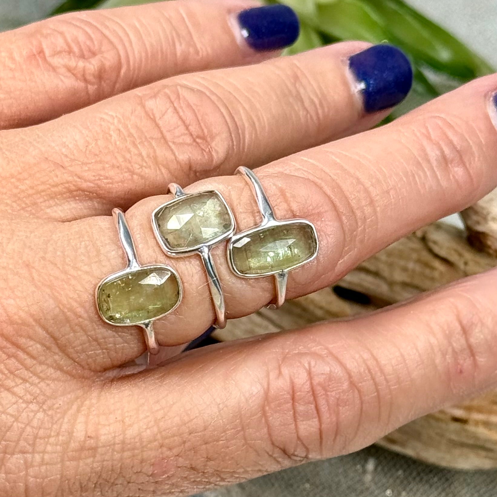 Faceted Mint Green Kyanite Ring in Sterling Silver-CBTS on hand