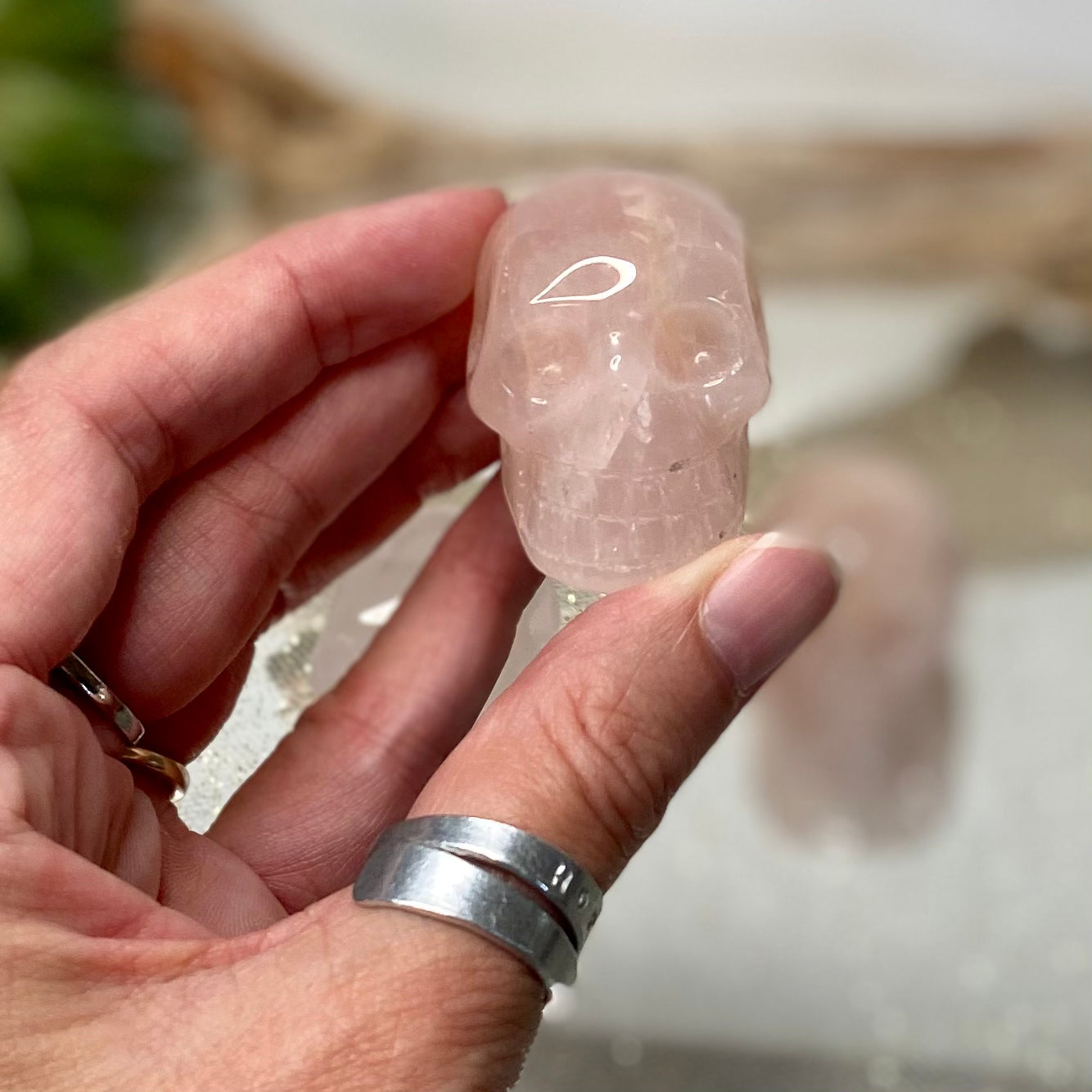 Rose quartz crystal skull