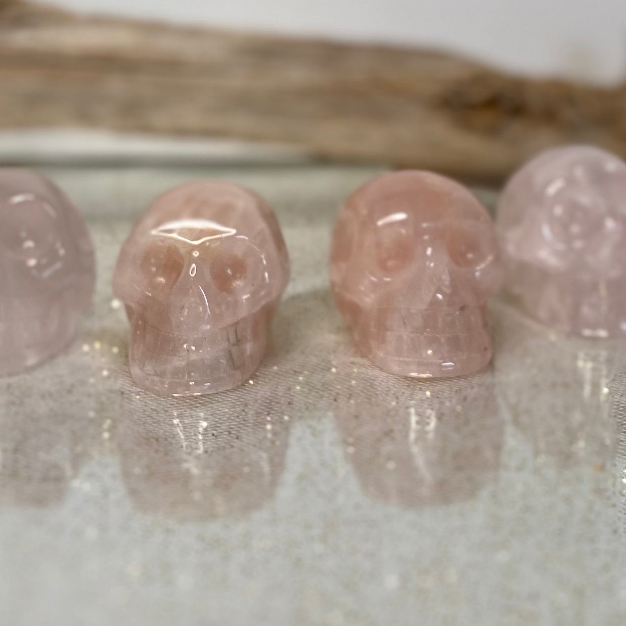 Rose quartz crystal skull