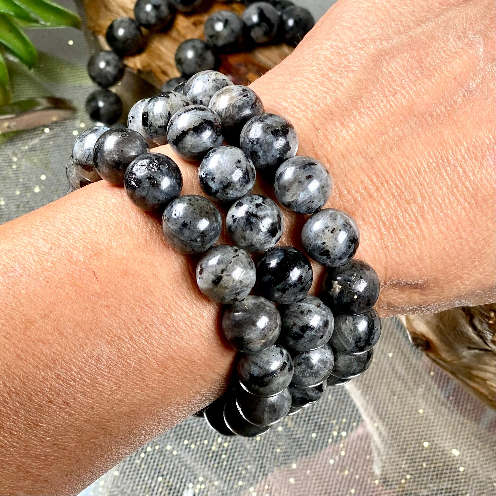 Larvikite Crystal Large Bead Bracelet-CBTS
