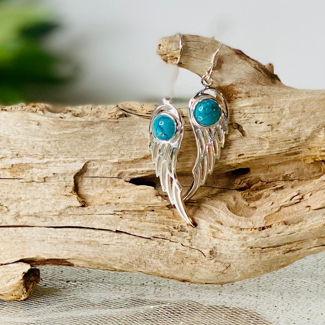 Spiritual Elegance: Sterling Silver Turquoise Angel Wing Earrings