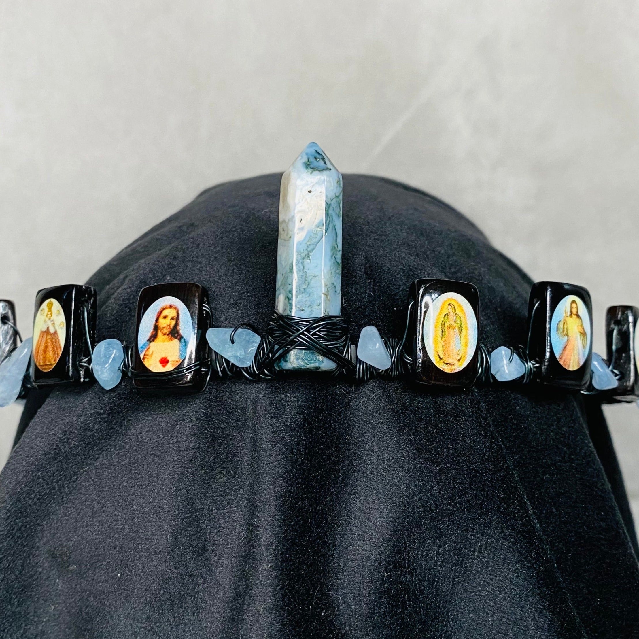 All Saints Moss Agate & Aquamarine Crystal Crown