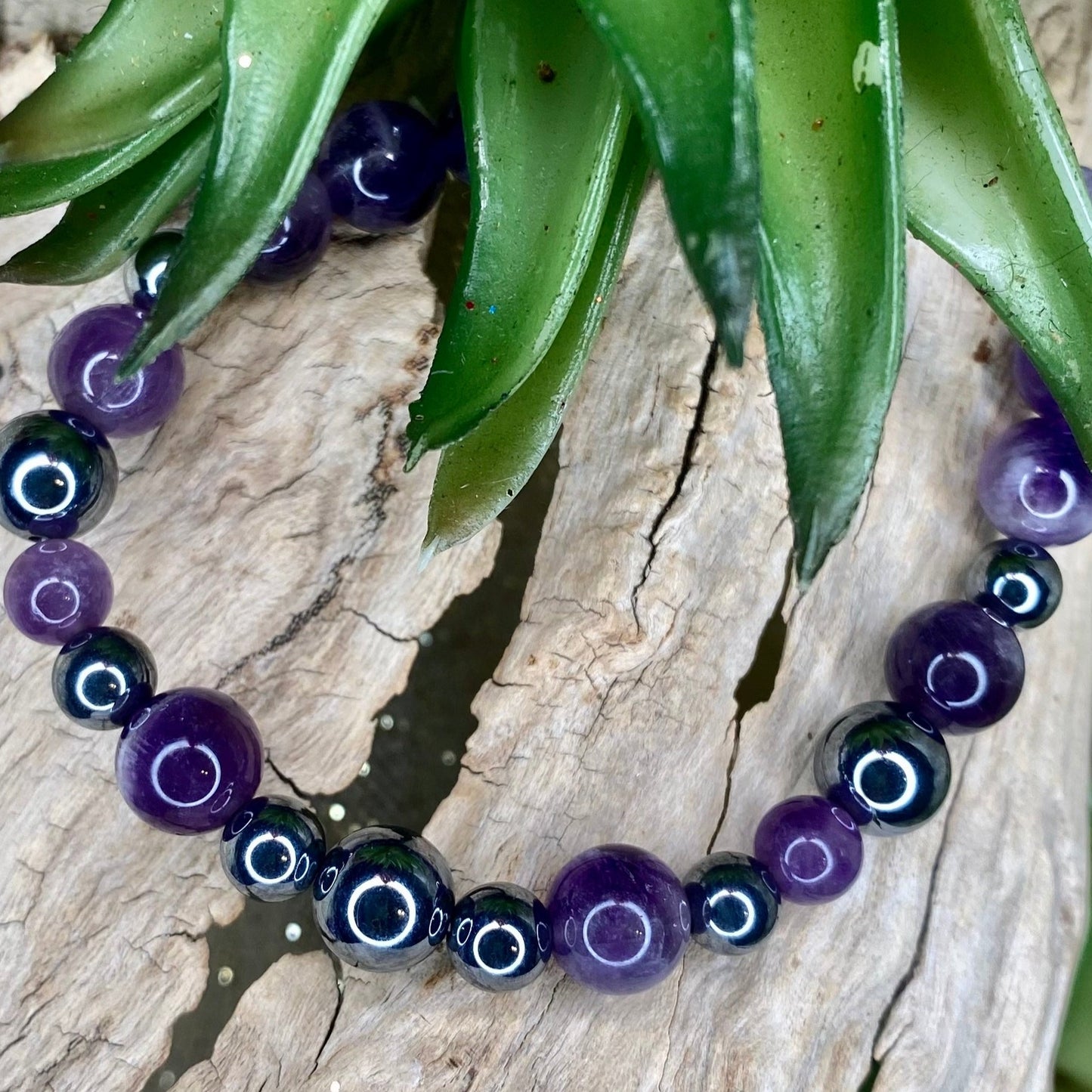 Amethyst hematite crystal healing bracelet