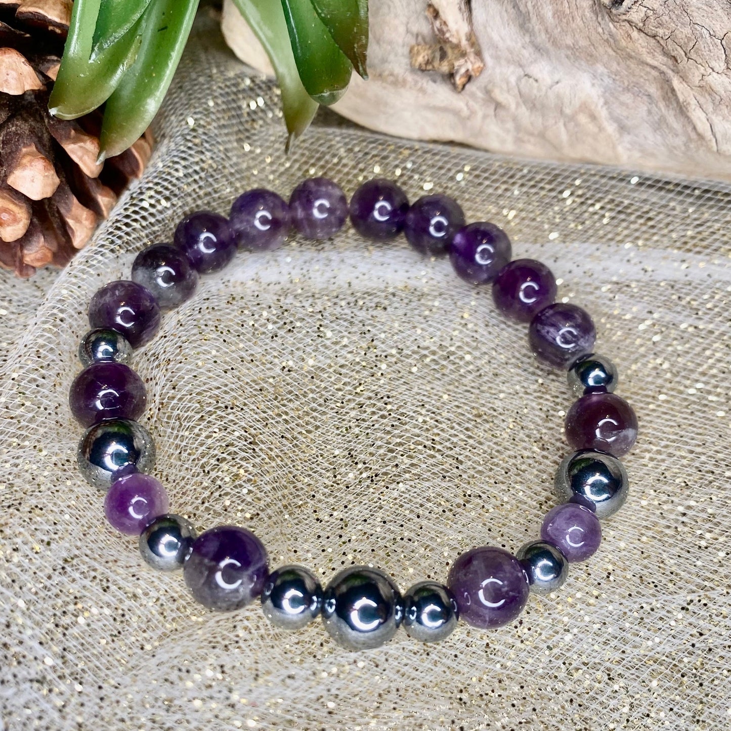 Amethyst hematite crystal healing bracelet