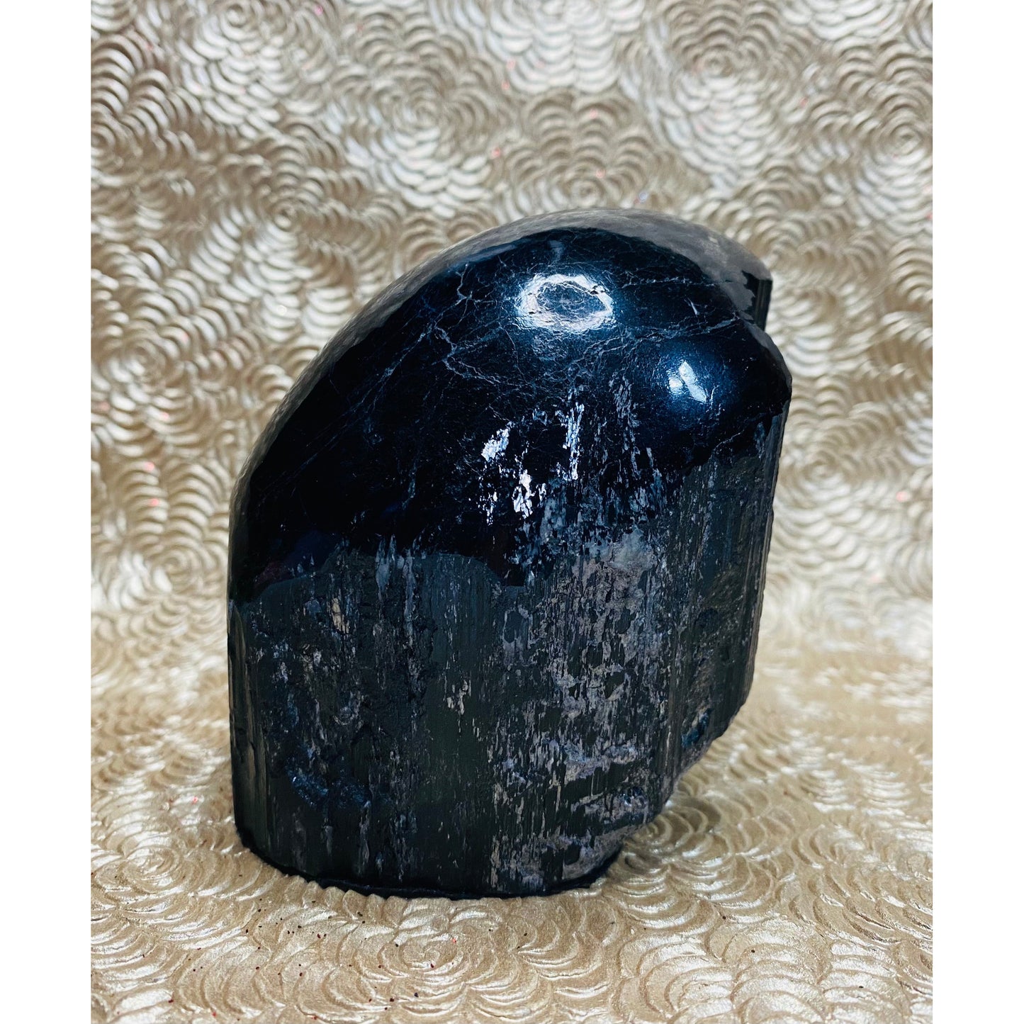 Black Tourmaline Raw Crystal with Polished Top for Protection & Grounding