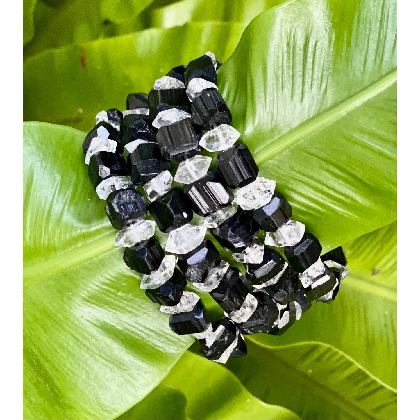 Energizing Herkimer Diamond & Black Tourmaline Crystal Bracelet - 7 Inches