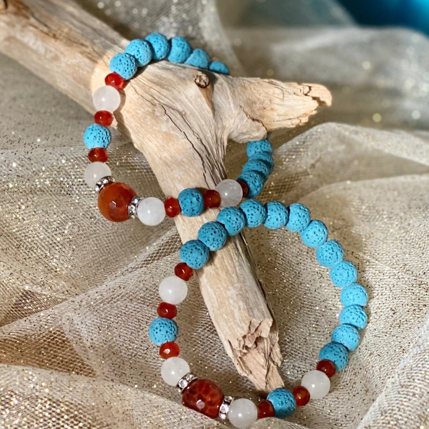 Fire agate white jade carnelian blue lava crystal healing bracelet