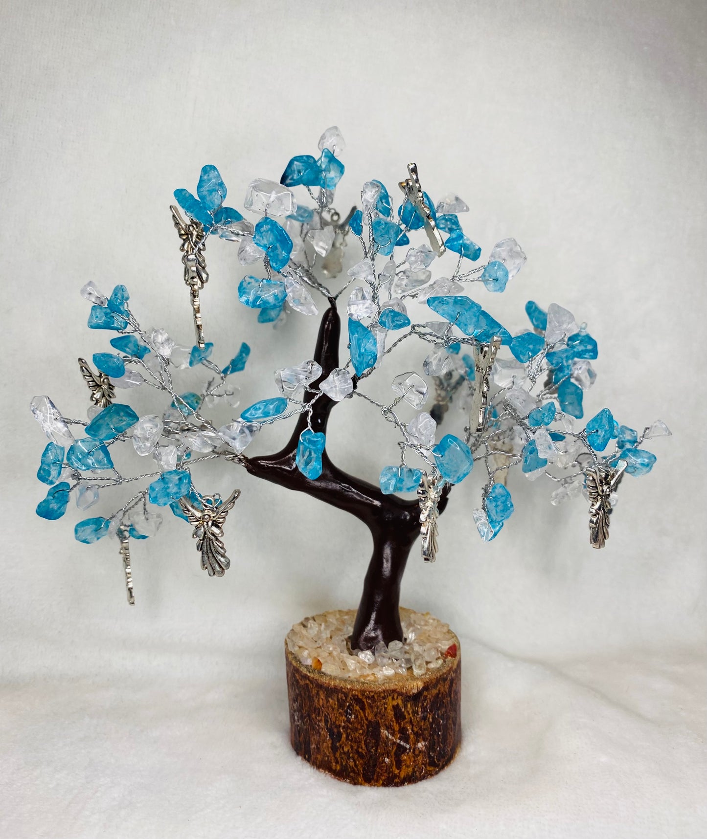 Blue Topaz & Clear Quartz Angel bonsai tree for soothing, recharging & healing!