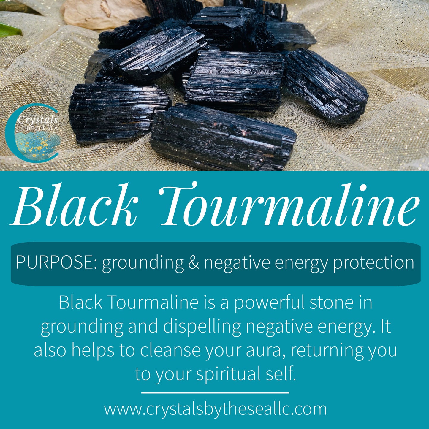 Black Tourmaline Raw Crystal with Polished Top for Protection & Grounding