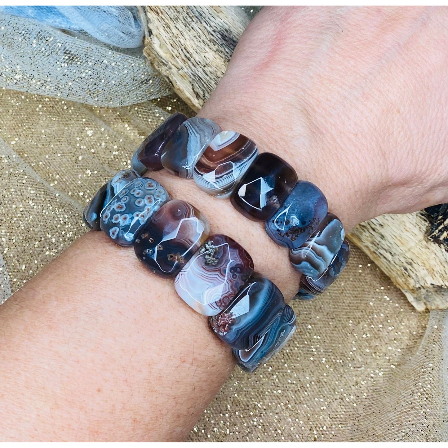 Radiant Faceted Agate Crystal Bracelet with Rectangular Beads