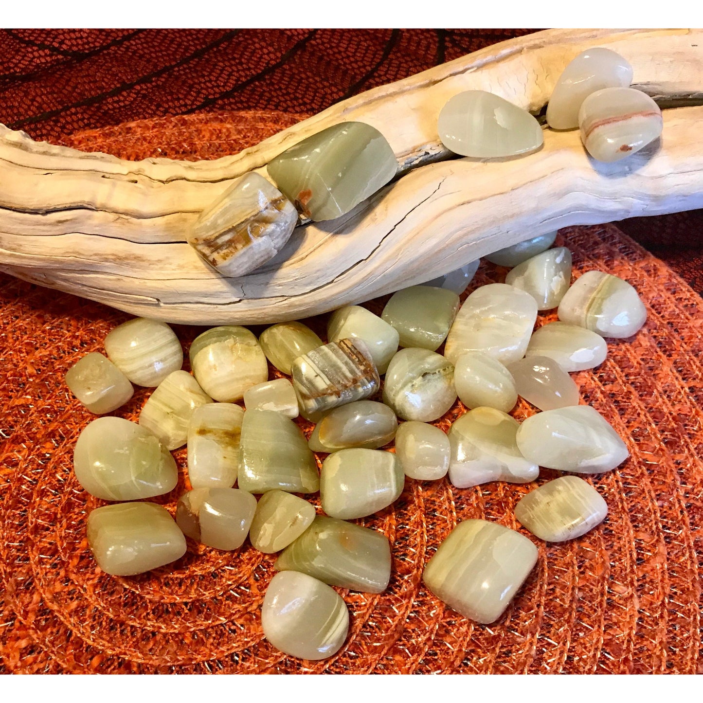 Green Calcite tumbled stone for abundance & prosperity!