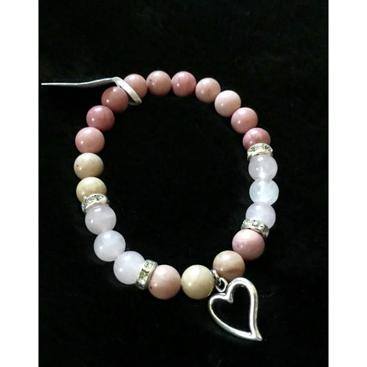 Rhodonite & Rose Quartz bracelet with heart