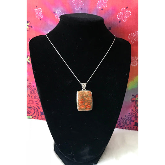 Necklace, Copper Orange Turquoise Sliver Pendant & Chain