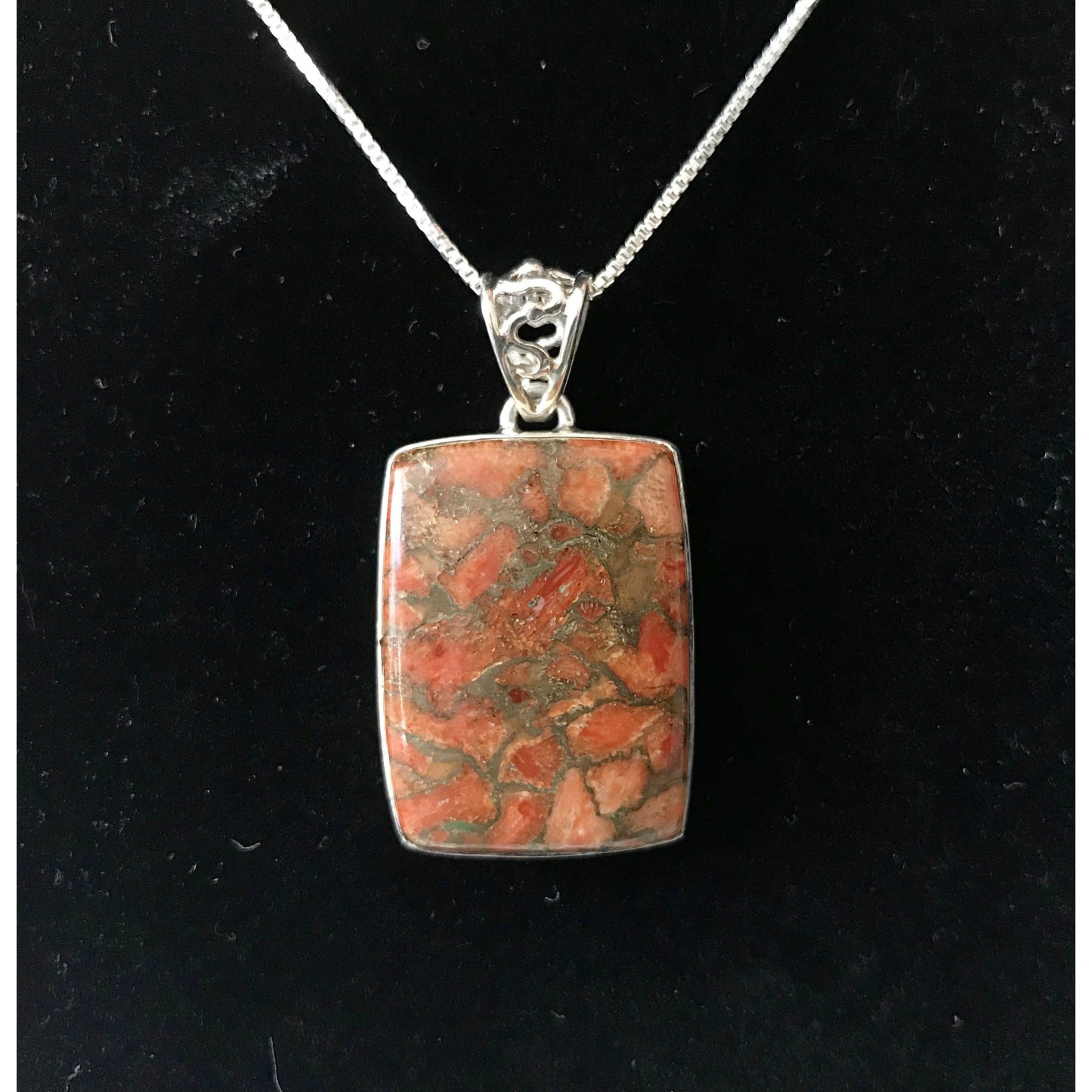 Necklace, Copper Orange Turquoise Silver Pendant