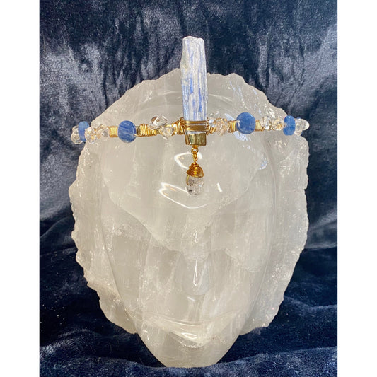 Blue Kyanite, Herkimer Diamond &  Quartz Priestess Crown